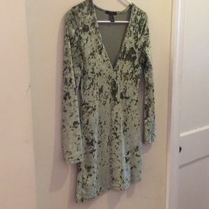 Green Crushed Velvet Plunging Bodycon Dress (S)